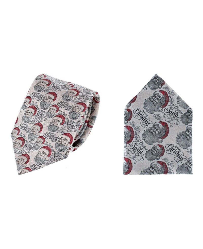 Men's Santa Claus Is Watching Silk Tie and Pocket Square Bundle
