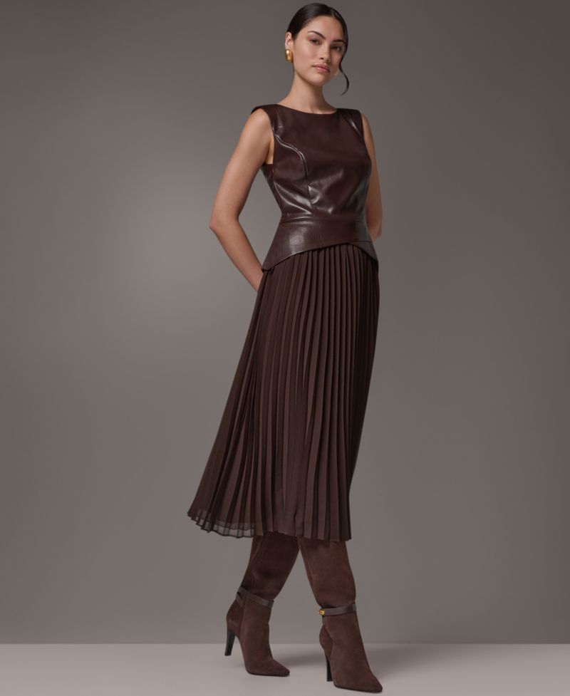 Petite Boat-Neck Faux-Wrap A-Line Midi Dress