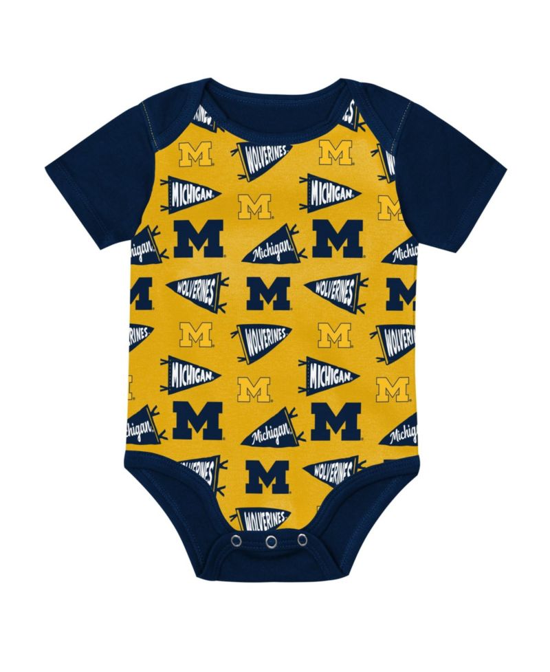 Baby Boys and Girls Navy Michigan Wolverines Star Player Three-Piece Bodysuit Set