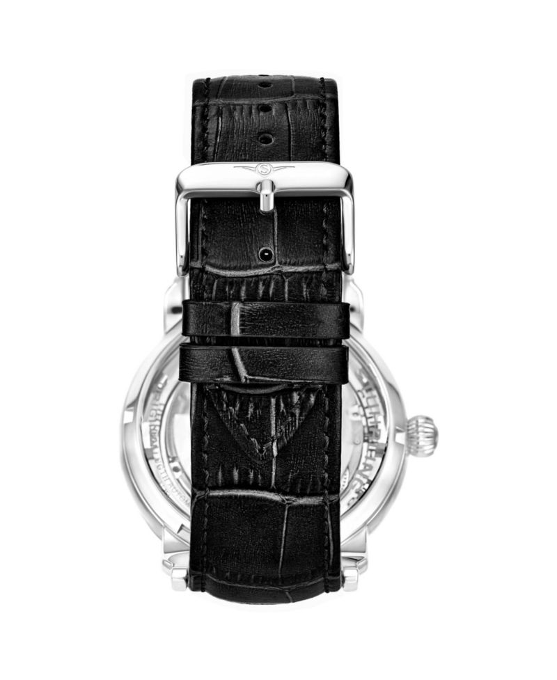 Anatol Automatic Skeleton Dual-Time Black Leather Watch, 47mm