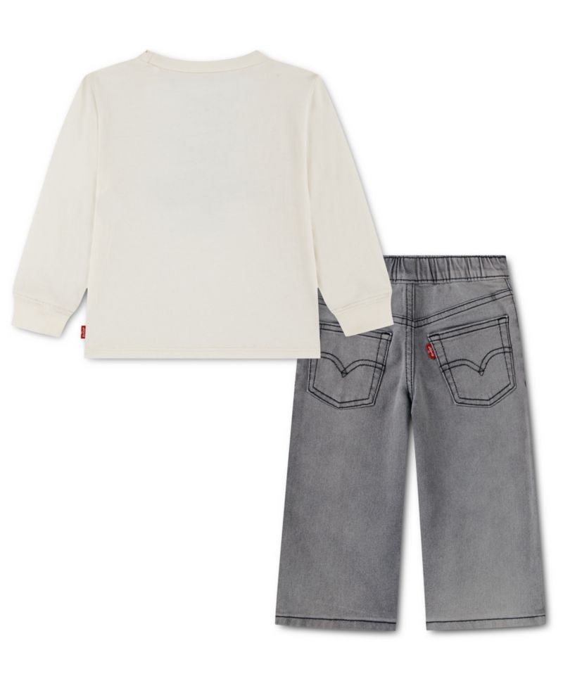 Baby Boys' Graphic Long-Sleeve Top and Wide-Leg Jeans, 2-Piece Set
