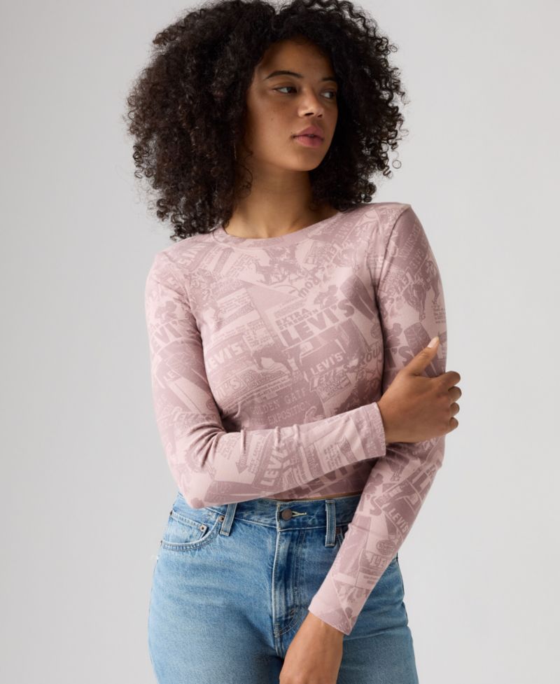 Women's Essential Cropped Long-Sleeve Graphic T-Shirt