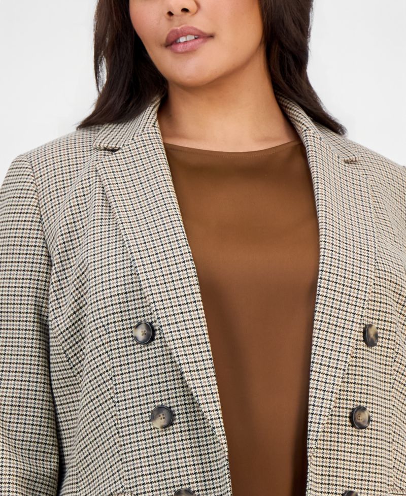 Plus Size Double-Breasted Houndstooth Blazer