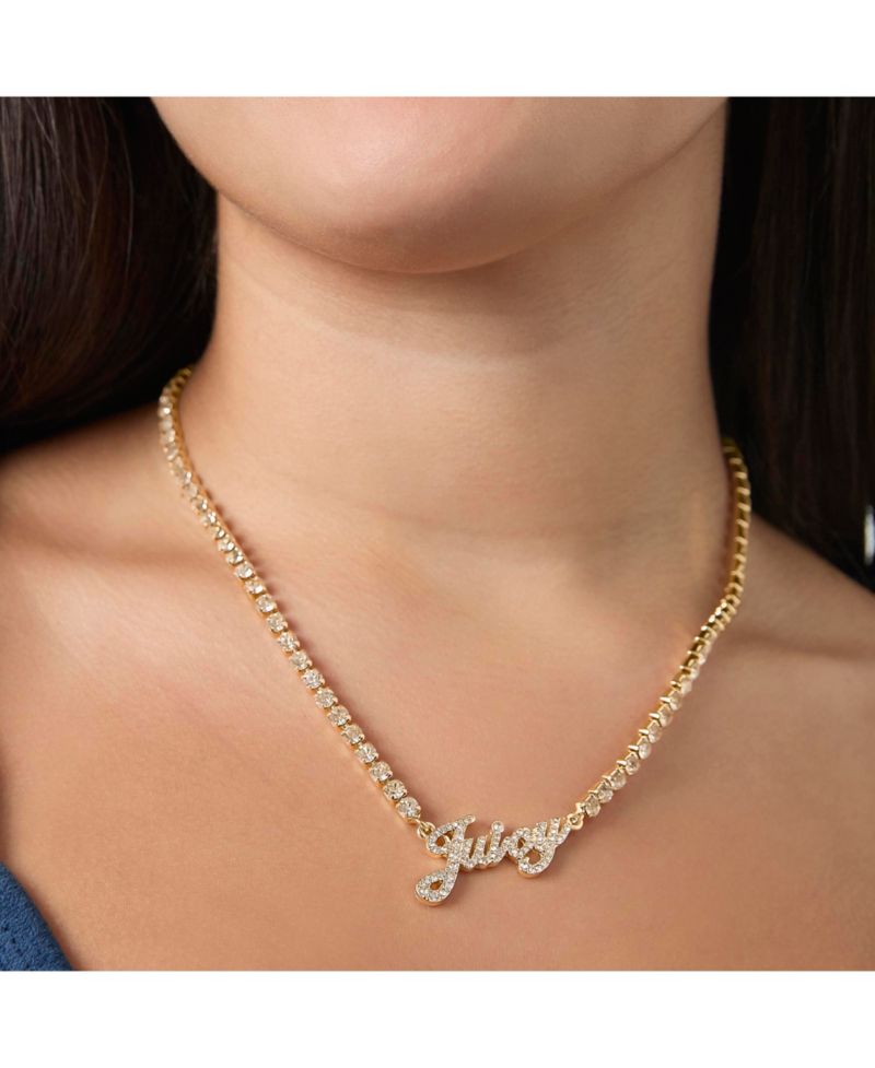Logo Script Chain Pave Necklace