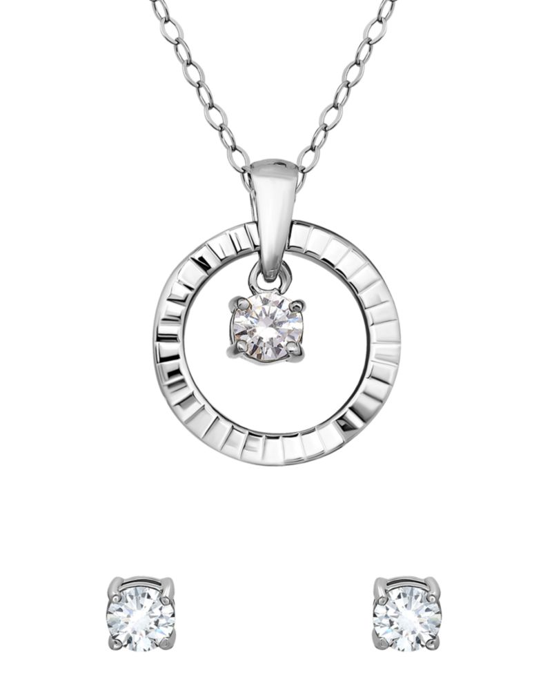 2-Pc. Cubic Zirconia (1-1/5 ct. t.w.) Open Circle Pendant Necklace and Stud Earrings Set