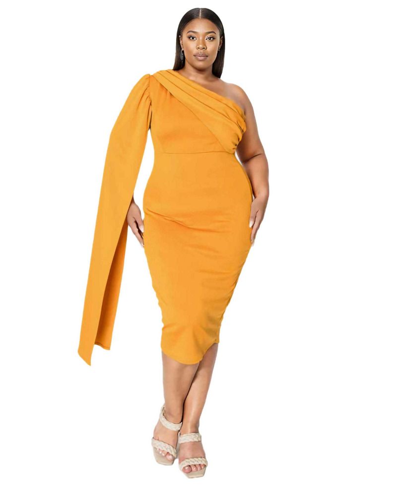 Plus Size Spade One Shoulder Cape Dress