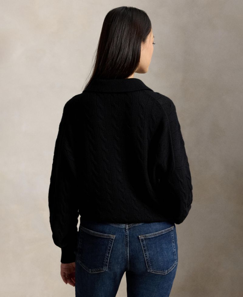 Women's Cable-Knit Wool-Cashmere Polo-Collar Sweater