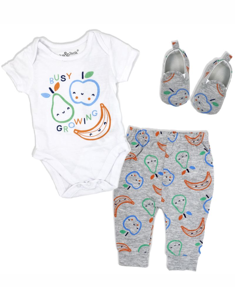 Baby Boys Busy Growing Bodysuit, Jogger Pants and Shoes, 3 Piece Set