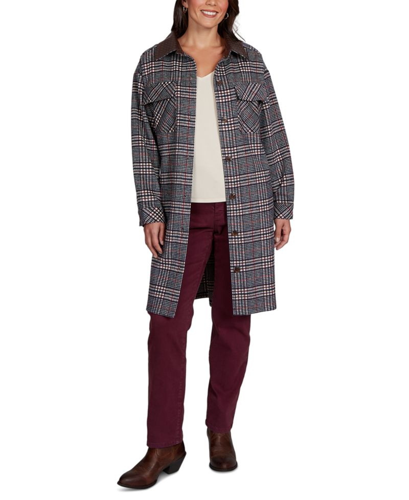 Petite Brushed Plaid Mid-Length Shirt Jacket