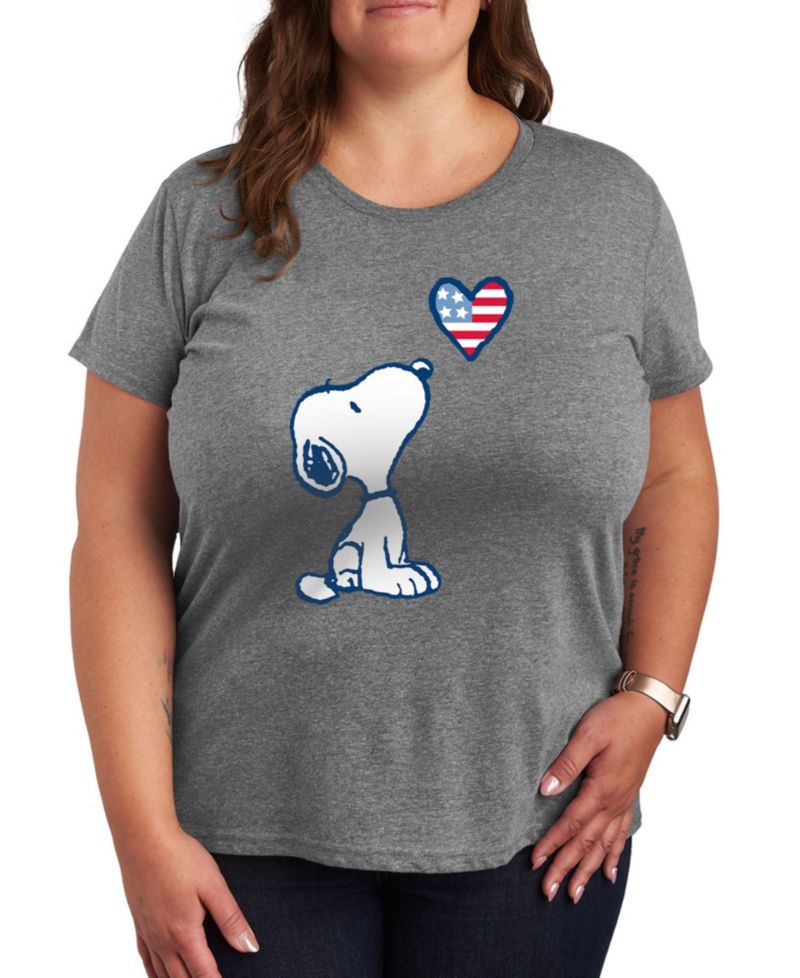 Plus Size Peanuts Snoopy American Flag Heart Graphic T-Shirt
