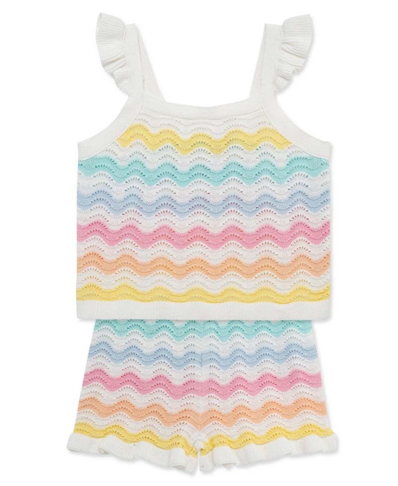 Baby Girls' Wavy Pointelle Knit Top and Shorts, 2-Piece Set