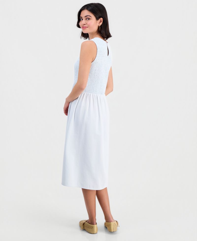 Petite Chambray Smocked Midi Dress