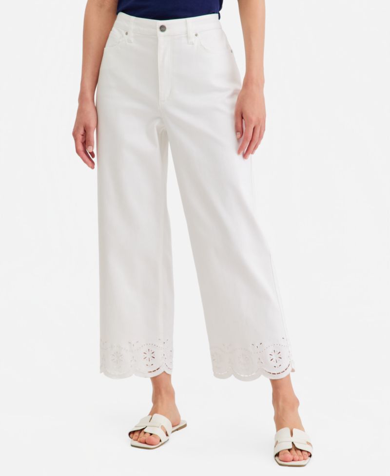 Petite Lexington Embroidered Wide-Leg Crop Jeans