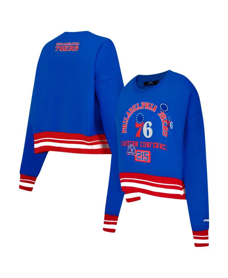 Women's Royal Philadelphia 76ers Area Code Cropped Pullover Sweatshirt