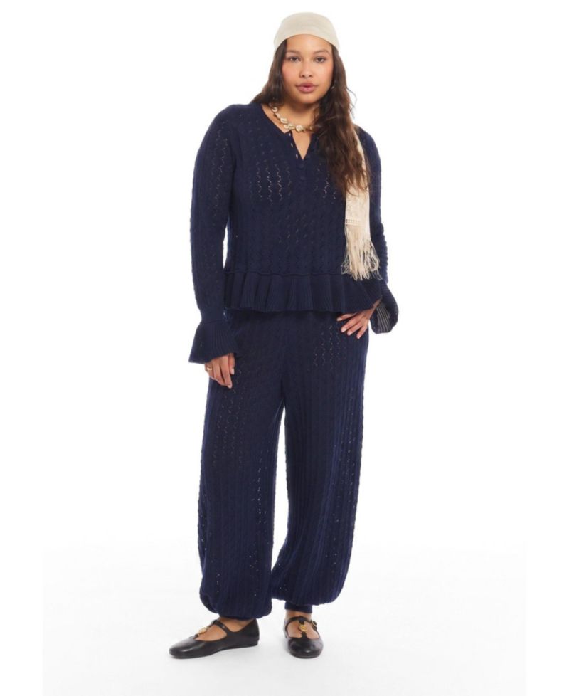 Women's Pointelle Peplum Sweater