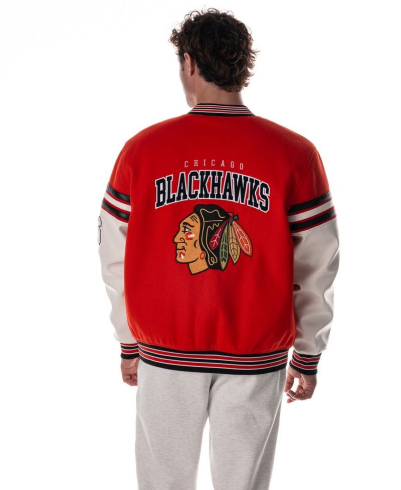 Men's and Women's Red Chicago Blackhawks Drop Shoulder Full-Snap Varsity Jacket