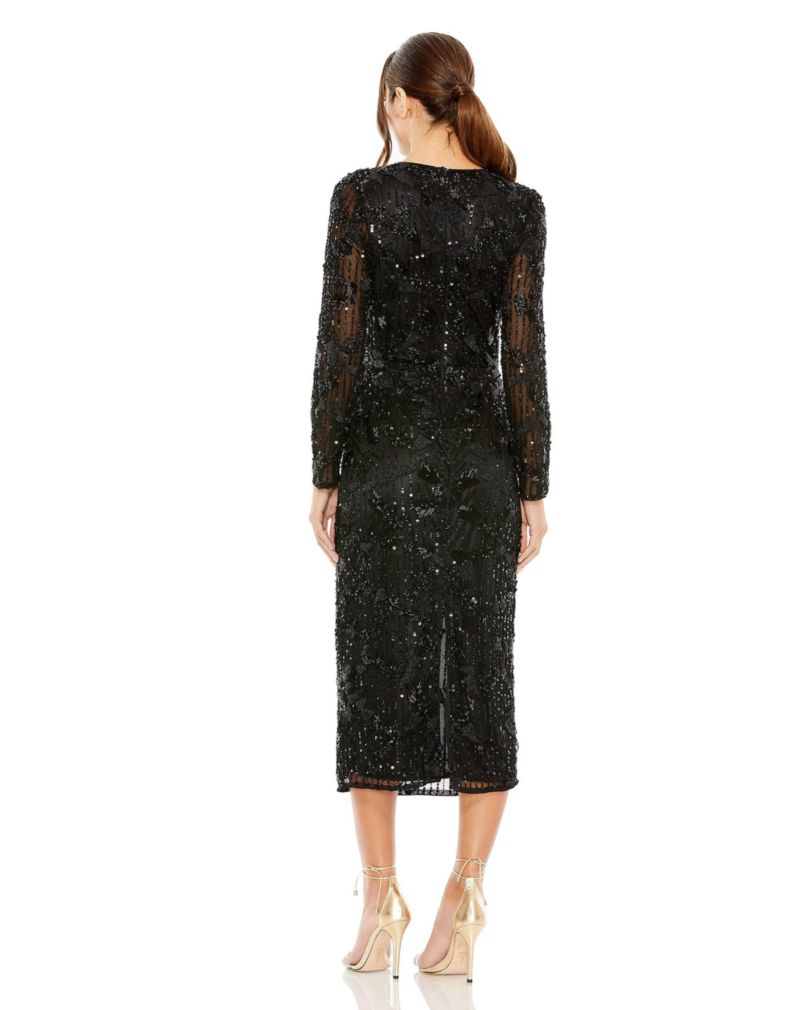 Women's High Neck Long Sleeve Embellished Dress