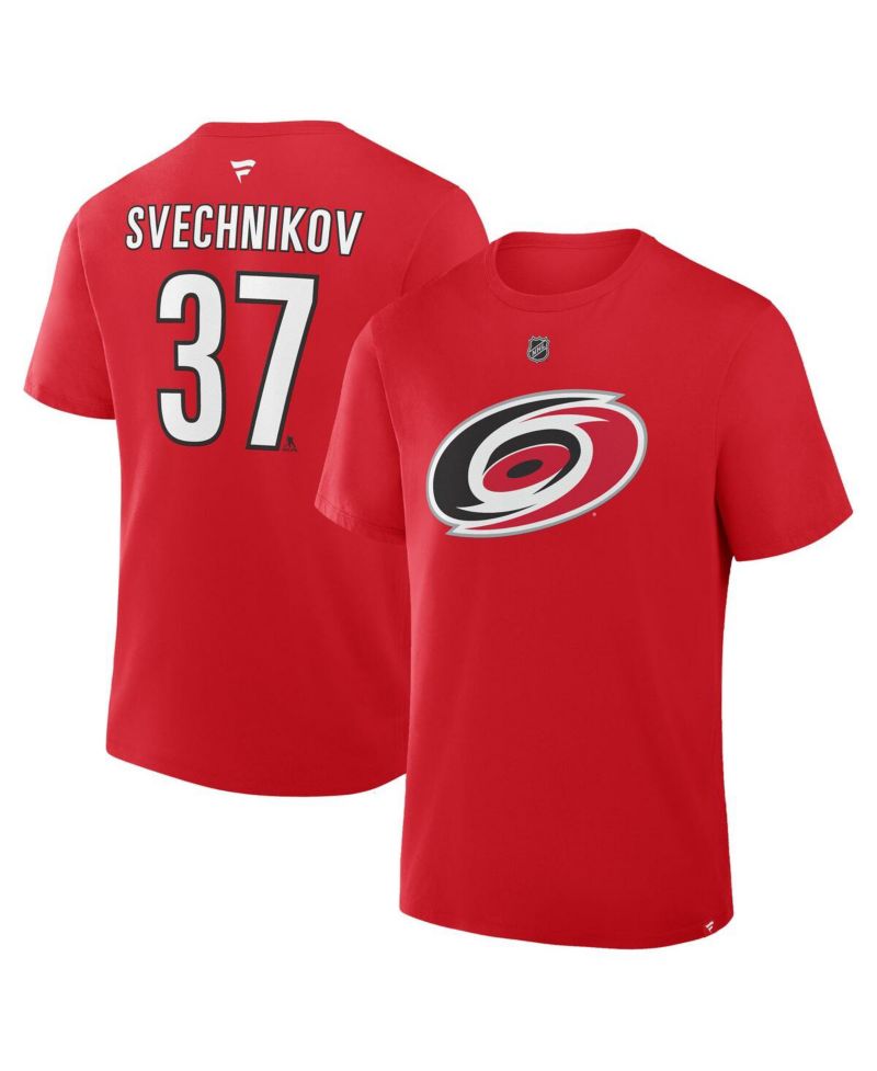 Men's Andrei Svechnikov Red Carolina Hurricanes Authentic Stack Name & Number T-Shirt