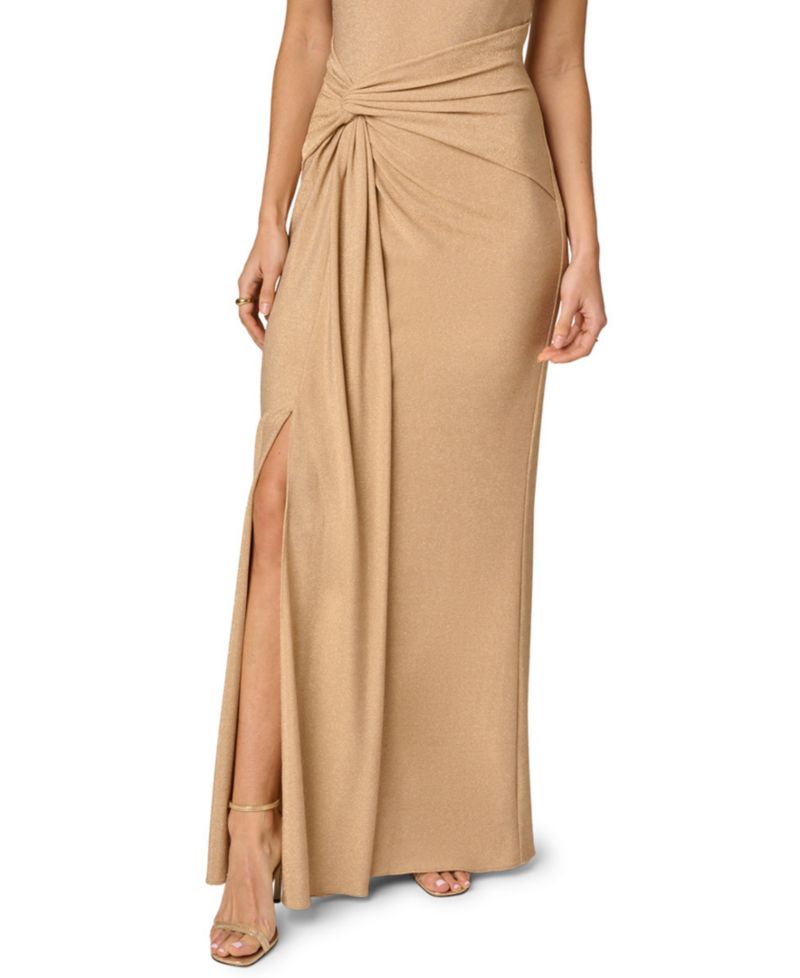 Women's Metallic Stretch Knit Draped Gown