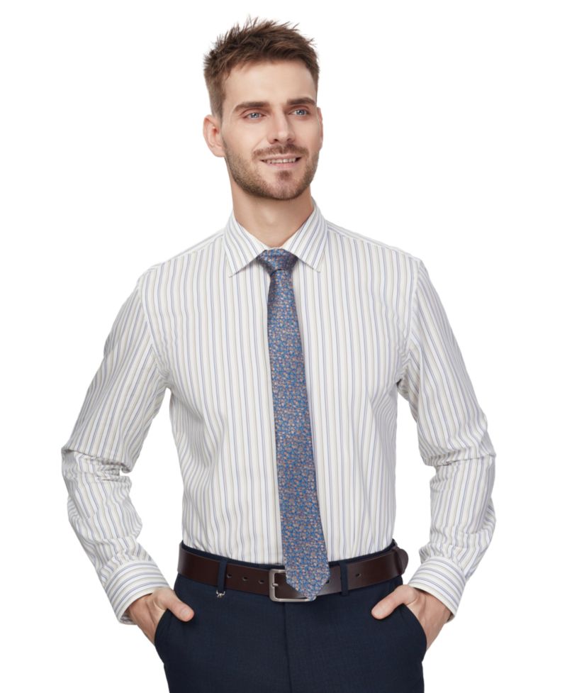 Men's Harvest Stripe Slim-Fit Stretch Spread Collar Dress Shirt