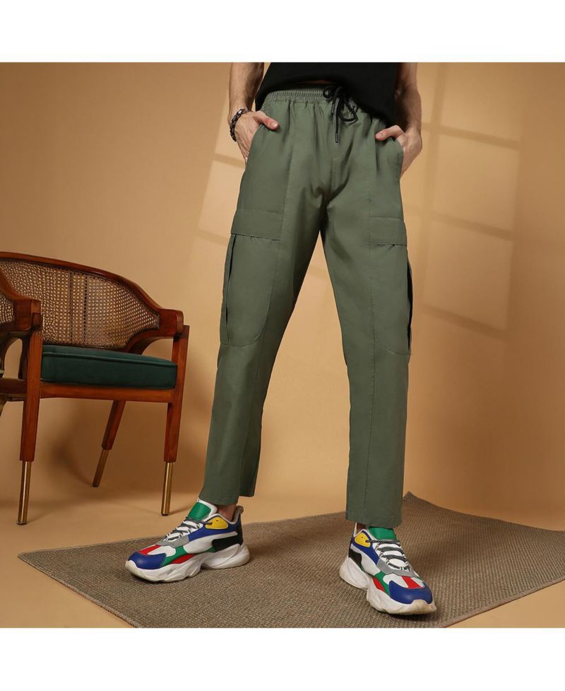 Men's Olive Green Solid Utility Trousers