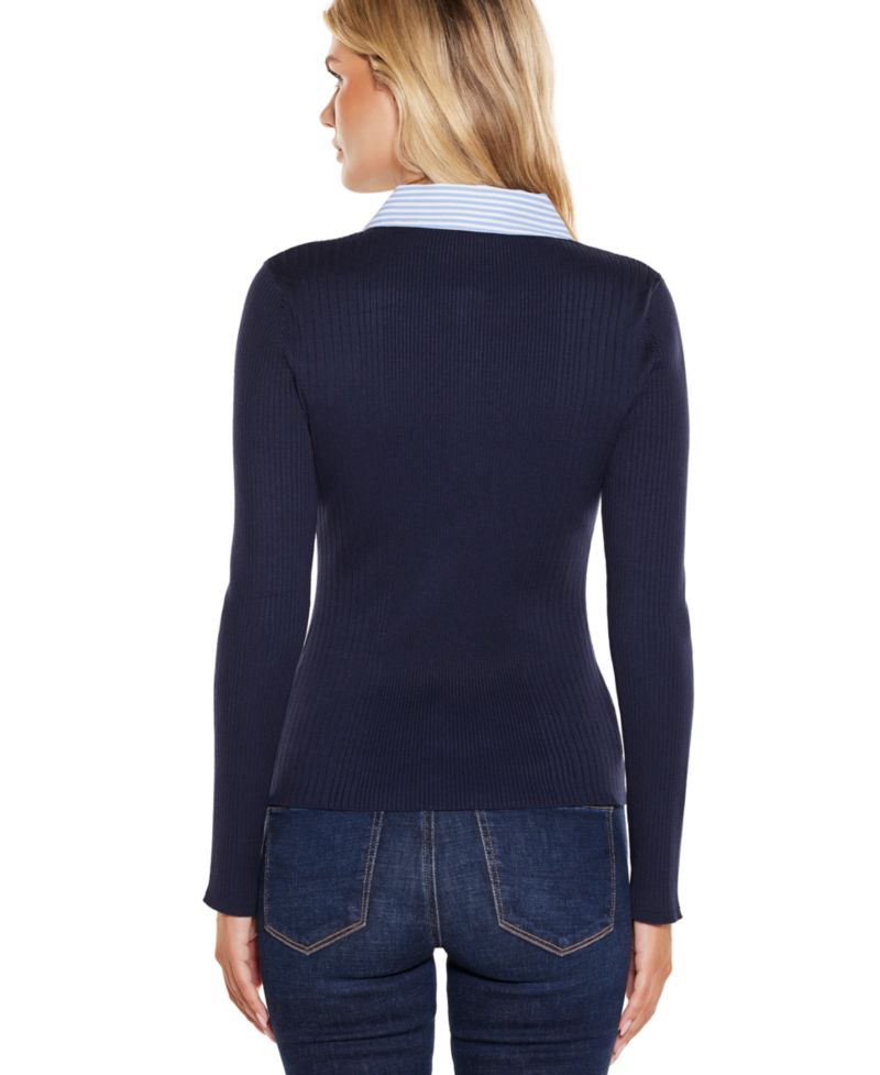 Women's Collared Ribbed Long-Sleeve Sweater