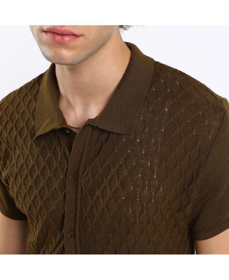 Men's Harlequin-Textured Knit Shirt
