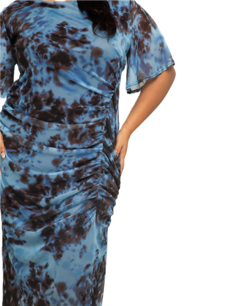 Women's Abstract Print Mesh Midi Dress
