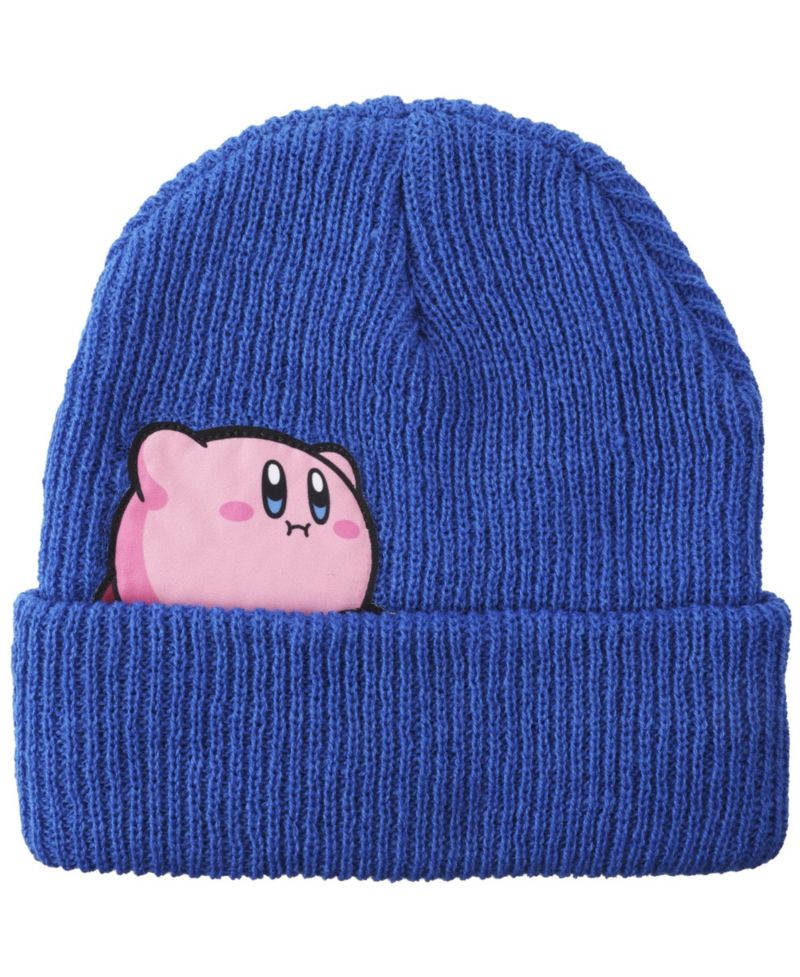 Men's Kirby Snack Time Royal Blue Cuffed Plain Skull Acrylic Knitted Beanie Hat