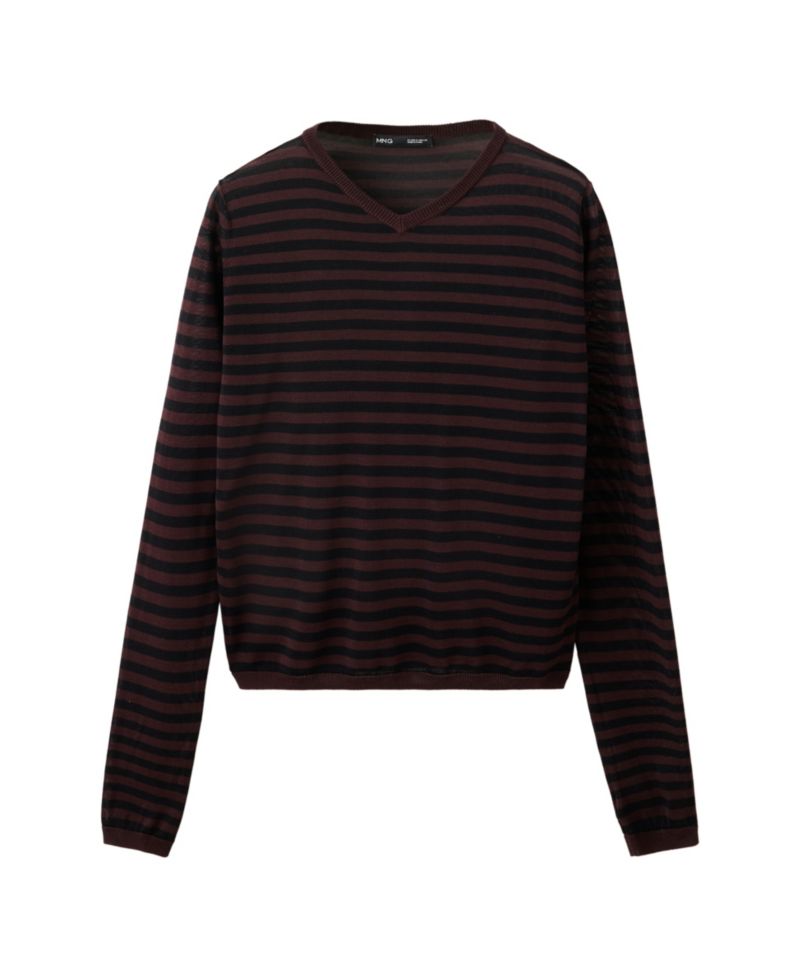 Women's Long-Sleeve V-Neck Striped Pullover