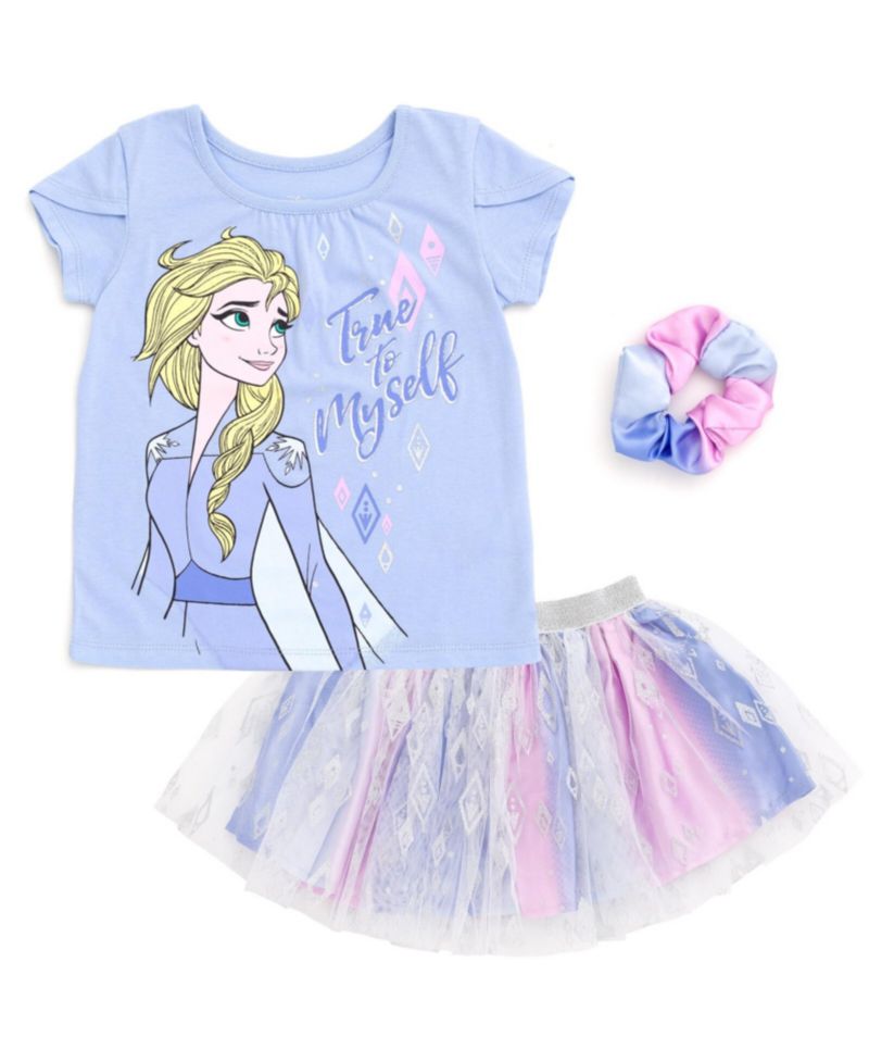 Little Girls Moana T-Shirt and Tutu Skirt Set with Scrunchie