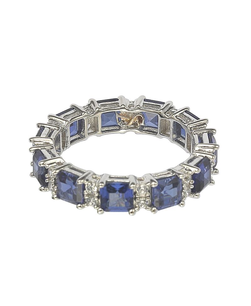 Suzy Levian Sterling Silver Sapphire & Created White Sapphire Assacher Cut Eternity Band Ring