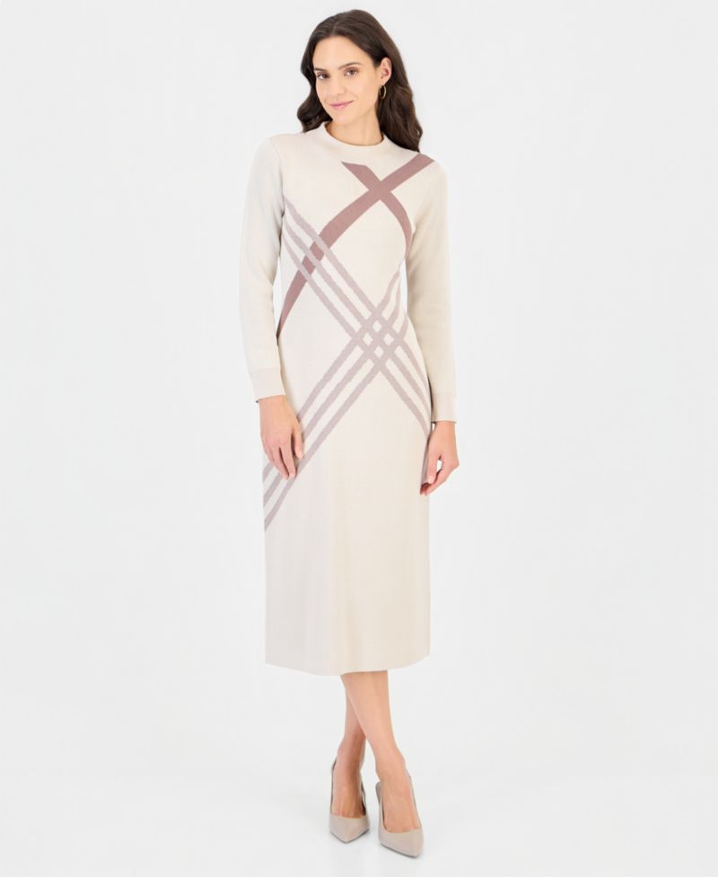 Plus Mock Neck Long-Sleeve Midi Dress