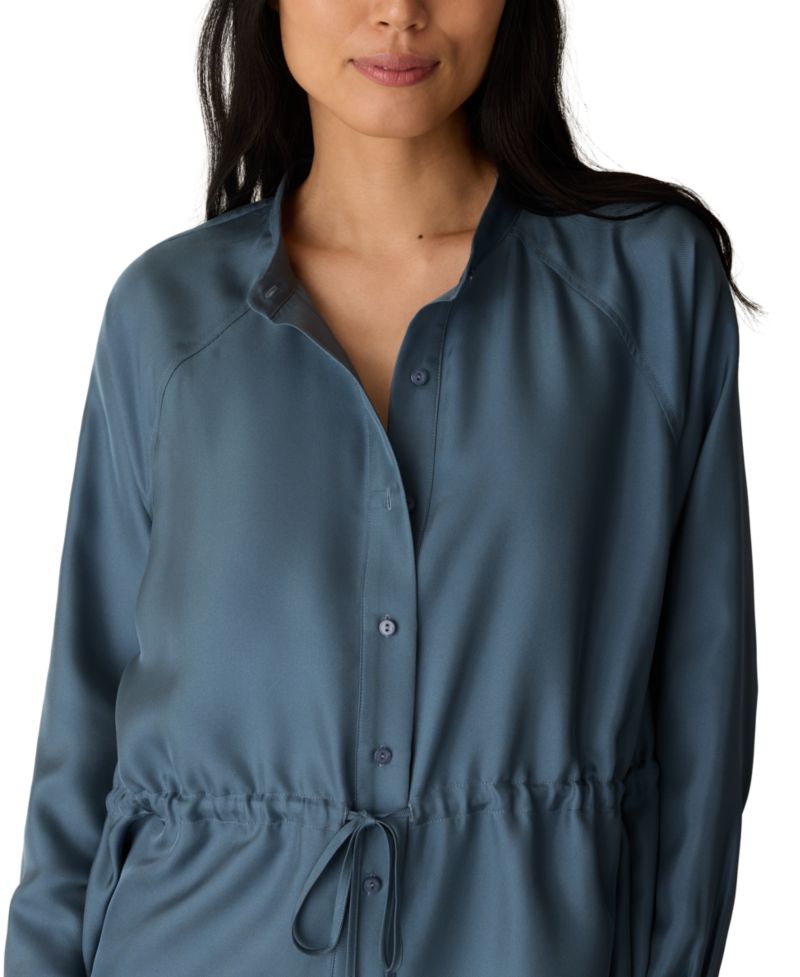 Women's Mandarin Collar Long-Sleeve Silk Blouse