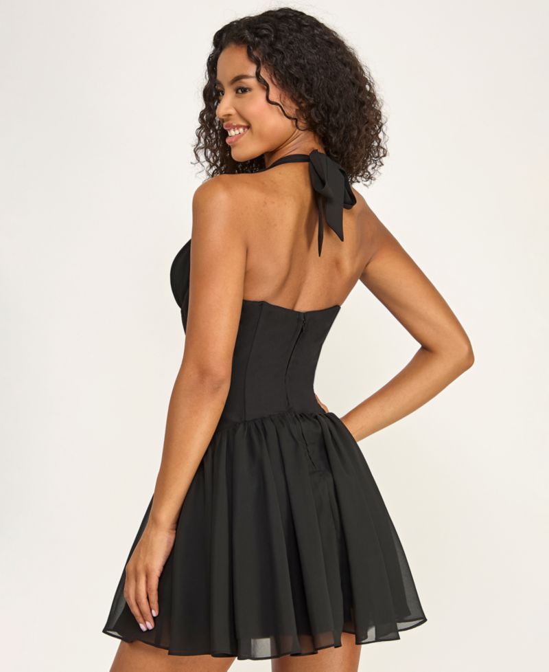 Juniors' Halter Drop Waist Chiffon Dress