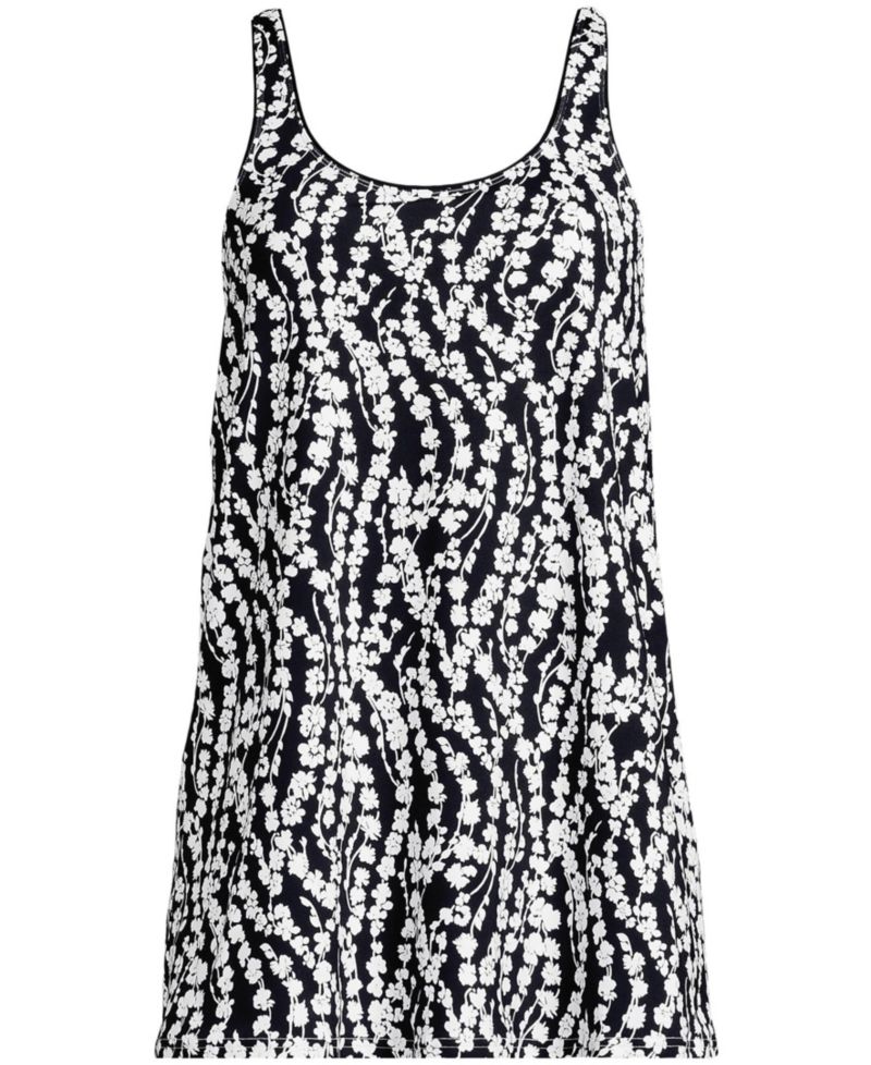 Women's Long Torso Scoop Neck Mini Swim Dress Swimsuit