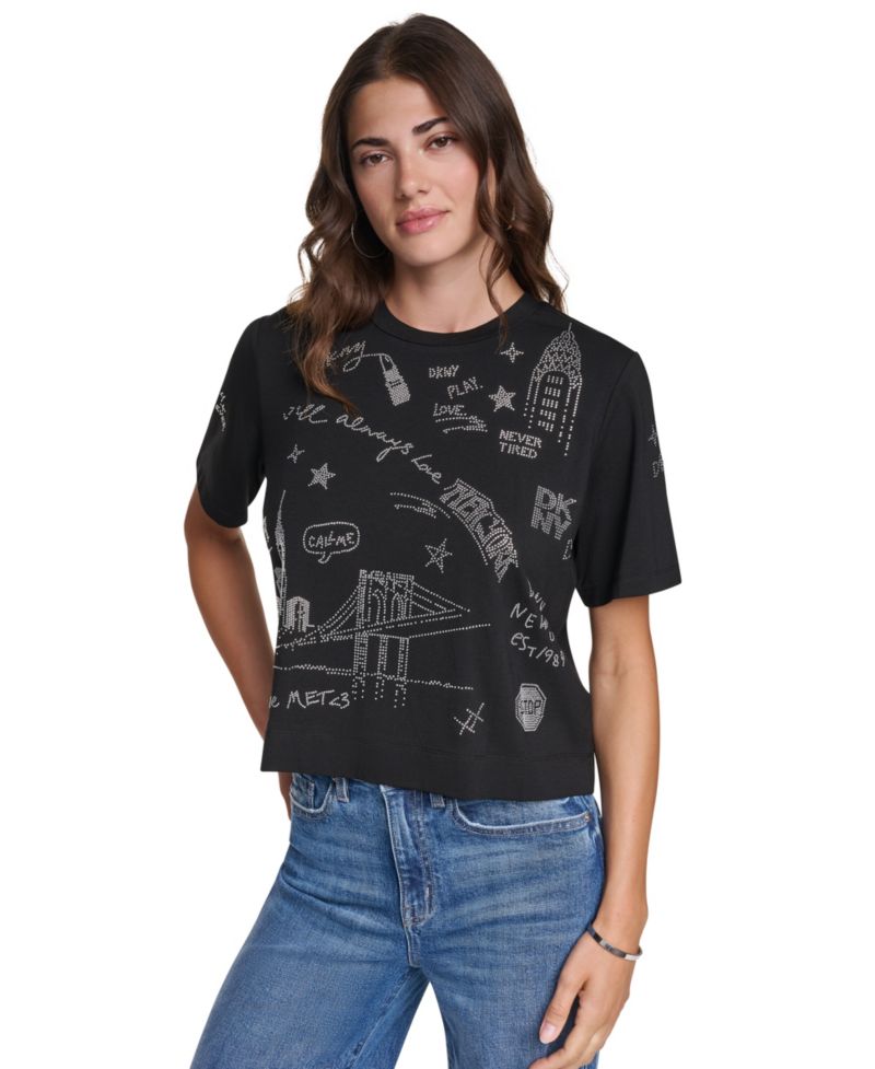 Women's Rhinestone City Landmark Crewneck T-Shirt