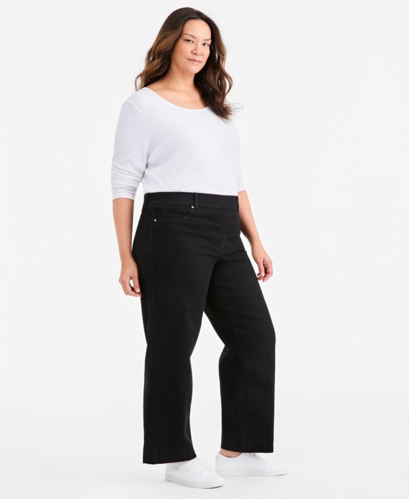 Plus Size Shaping Pull-On Wide-Leg Jeans