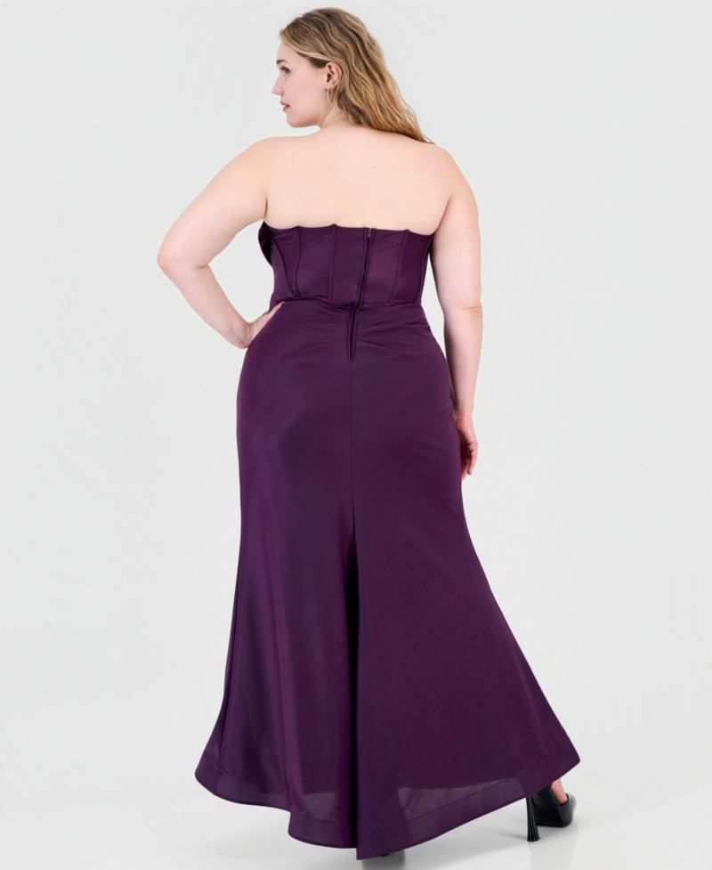Plus Size Strapless Front-Drape Gown