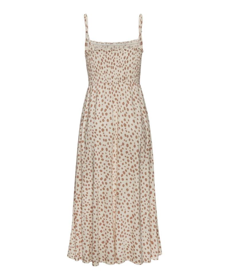 Women's Viscose Printed Smocked Dot A-Line Square-Neck Midi Dress