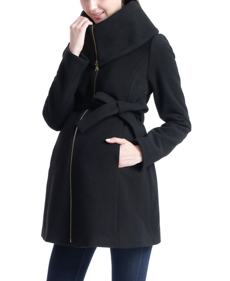 Maternity Mia Wool-Blend Fold-Collar Mid-Length Coat