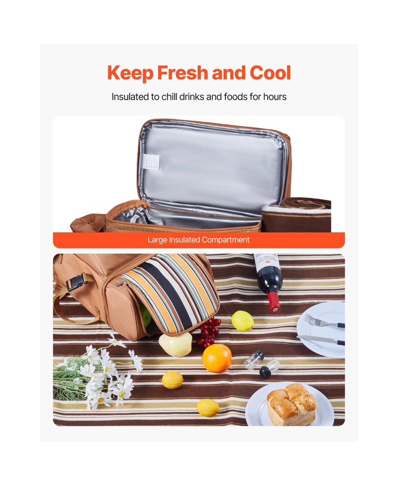 4-Person Picnic Backpack with Insulated Cooler, Blanket and Cutlery Set