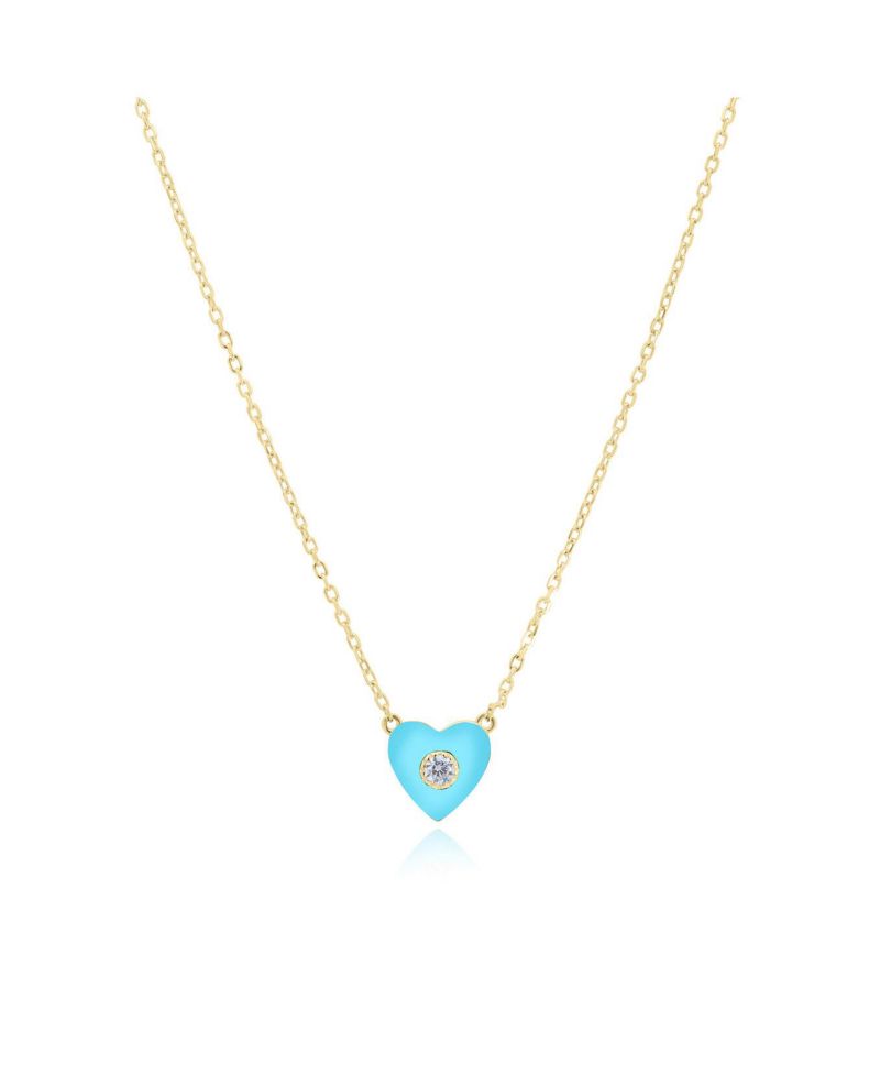 Turquoise CZ Single Heart Necklace 14K Gold-Plated Sterling Silver