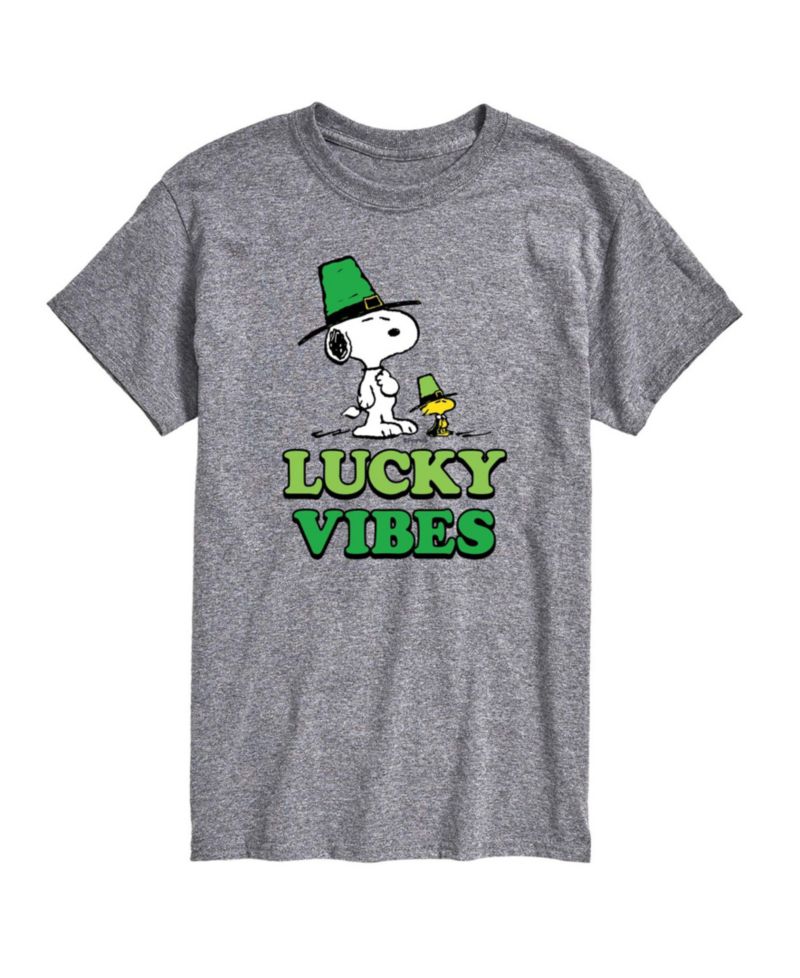 Men's Snoopy and Woodstock Lucky Vibes Short-Sleeve Graphic T-Shirt