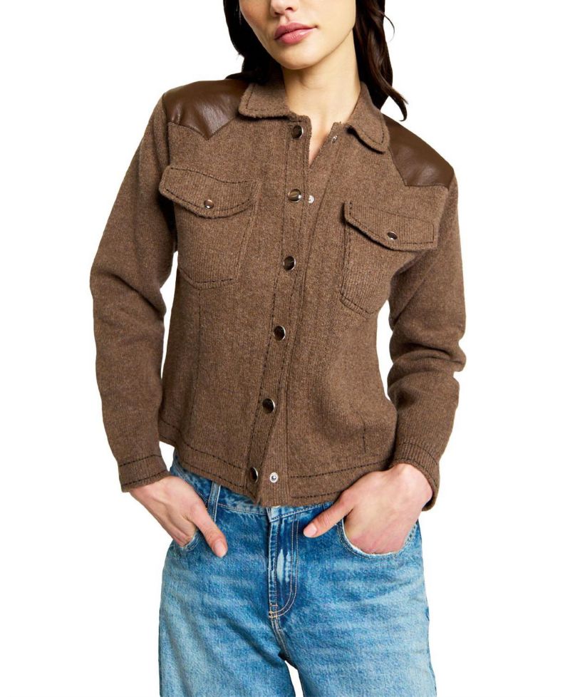 Women's Vesper Western X Long-Sleeve Faux-Leather-Shoulder Cardigan