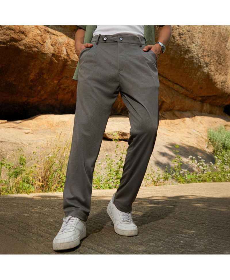 Men's Ash Grey Micro-Check Chino Trousers