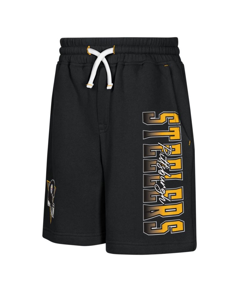 Big Boys and Girls Black Pittsburgh Steelers Audible Fleece Shorts