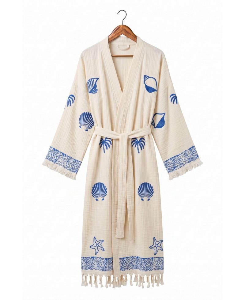 Women's Nerina V-Neck Long-Sleeve Shell-Print Beach Cover-Up Robe