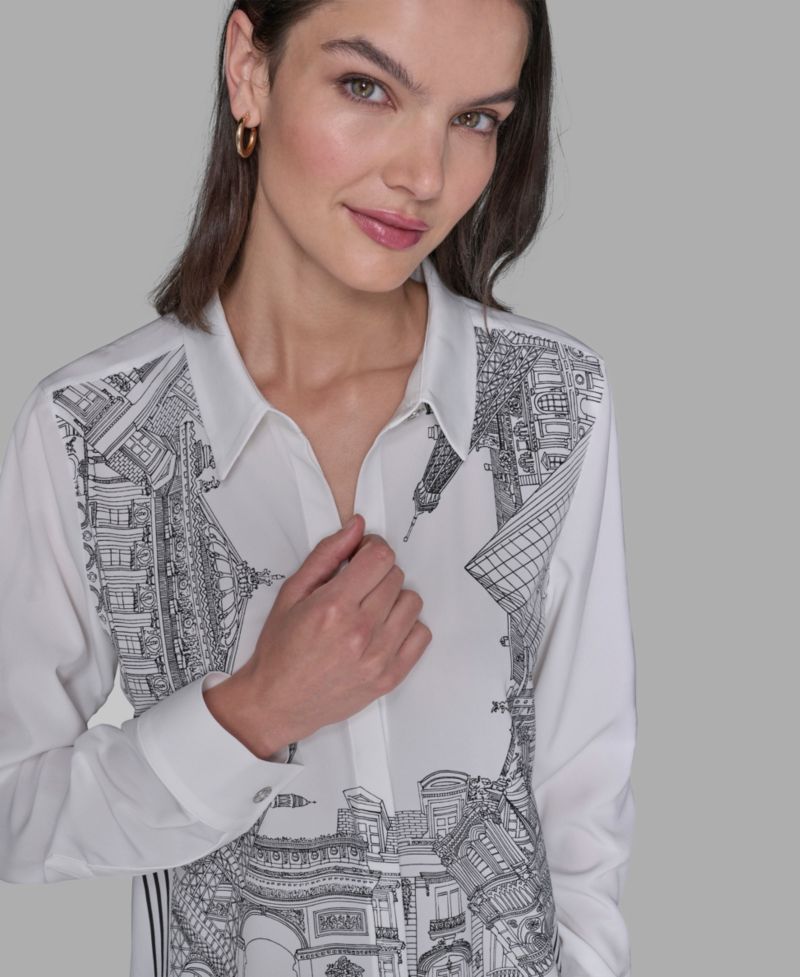 Petite Paris Scene Woven Blouse