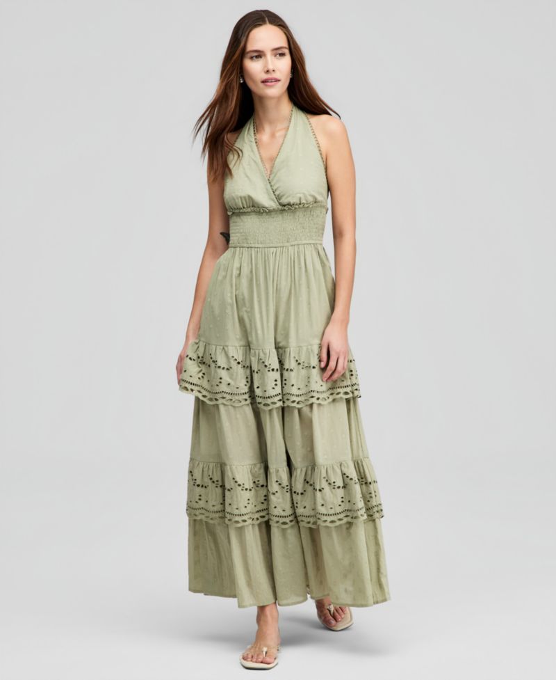 Women's Cotton Halter Tiered Maxi Dress, Macy's Exclusive